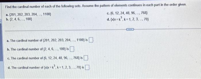 Solved Find the cardinal number of each of the following | Chegg.com