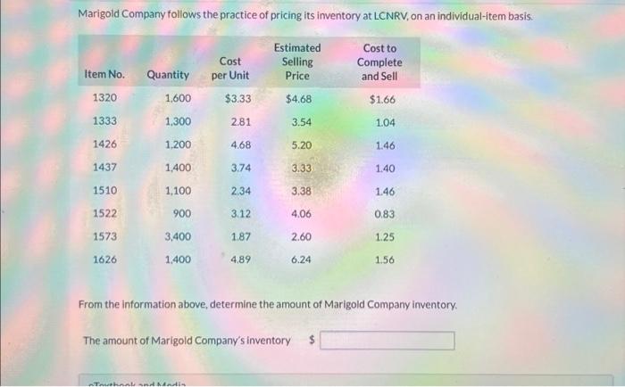 Solved Marigold Company Follows The Practice Of Pricing Its | Chegg.com