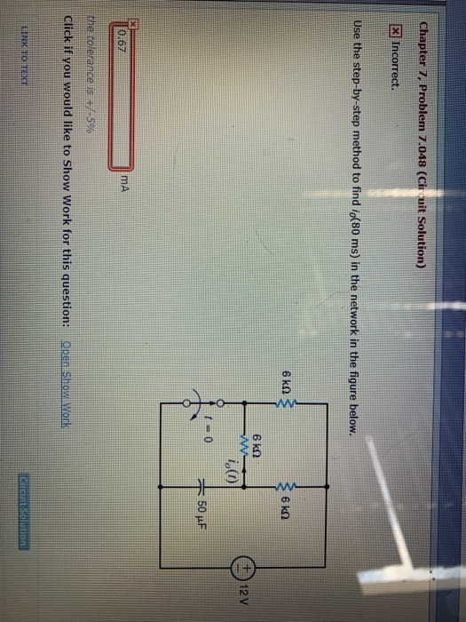 Solved Chapter 7. Problem 7.048 (Circuit Solution) X | Chegg.com