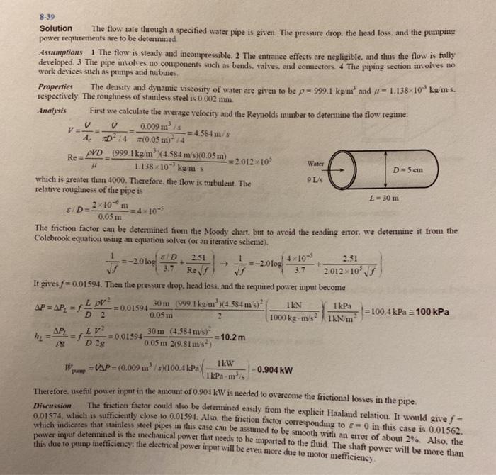 8-39 Solution The flow rate through a specified water | Chegg.com
