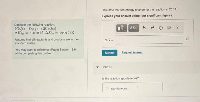 Solved Calculate the free energy change for the reaction at | Chegg.com