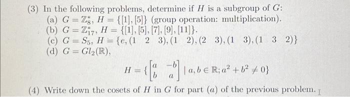 Solved 3) In The Following Problems, Determine If \\( H \\) | Chegg.com