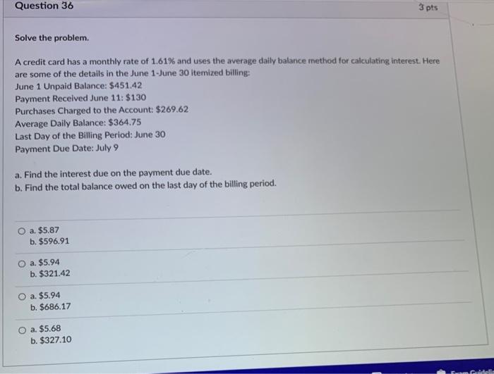 Solved Question 36 3 pts Solve the problem A credit card has | Chegg.com