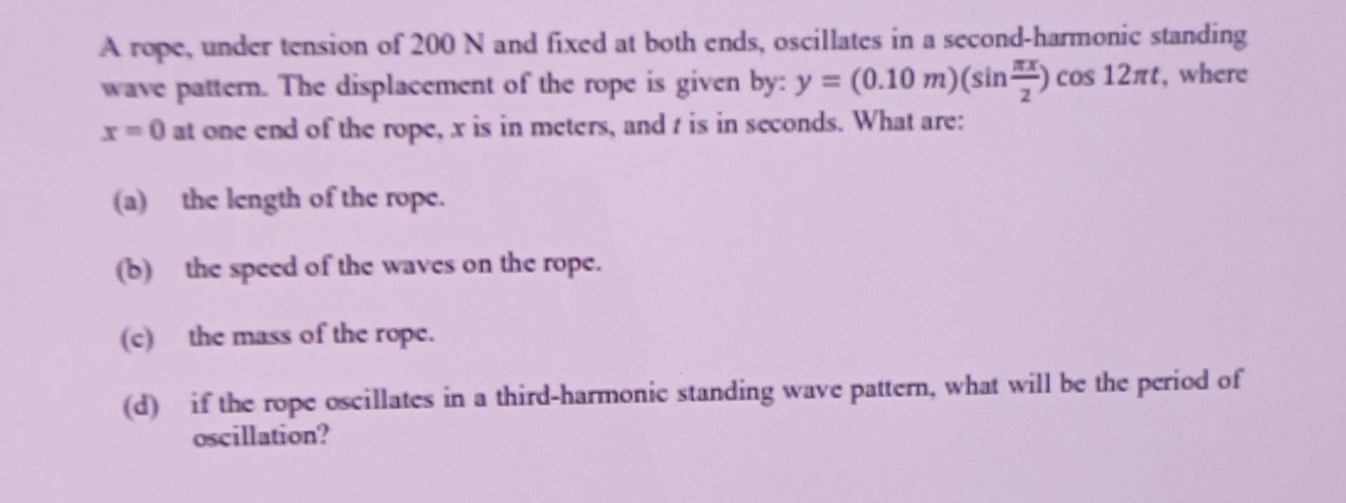 Solved A rope, under tension of 200 N and fixed at both