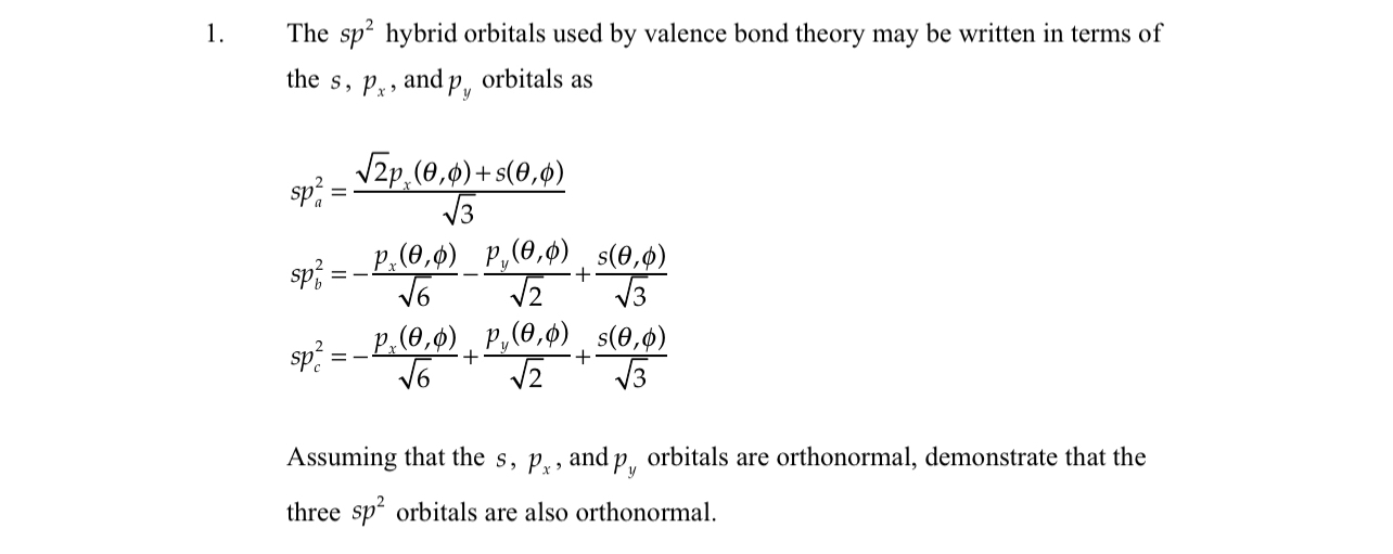 Solved The sp2 ﻿hybrid orbitals used by valence bond theory | Chegg.com