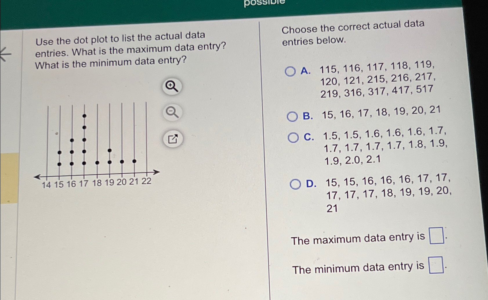 Solved use the dot plot to list the actual data entries chegg