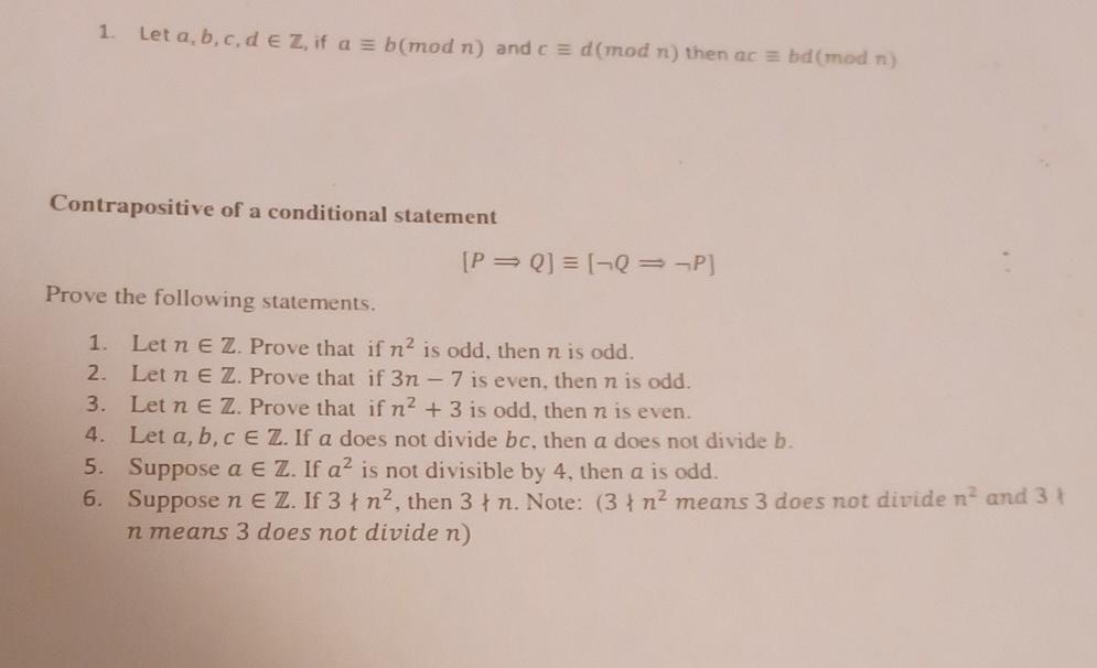 Solved 1. Let A,b,c,d∈Z, If A≡b(modn) And C≡d(modn) Then | Chegg.com