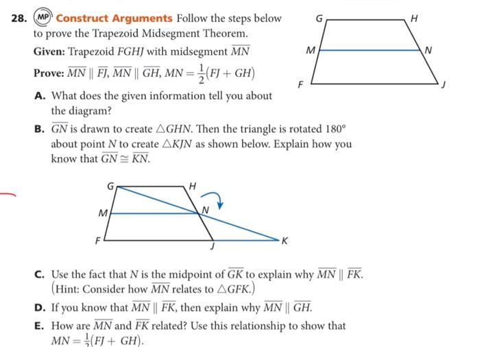 Solved Prove: MN∥FJ,MN∥GH,MN=21(FJ+GH) A. What does the | Chegg.com