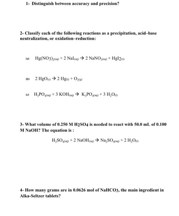 Solved 1. Distinguish between accuracy and precision? 2- | Chegg.com