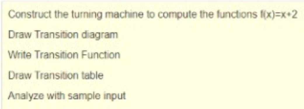 Solved Construct the turning machine to compute the | Chegg.com