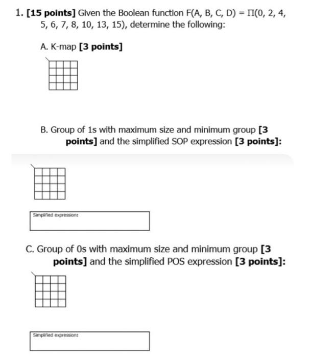 Solved Given The Boolean Function F(A, B, C, D) = II(0, 2, | Chegg.com