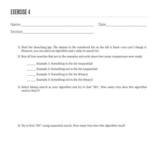 Solved EXERCISE 1 Date Name Section 1) Start the Sorting | Chegg.com