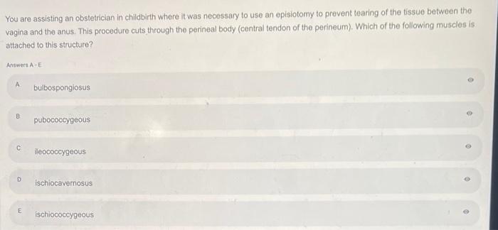 You are assisting an obstetrician in childbirth where it was necessary to use an episiotomy to prevent tearing of the tissue 