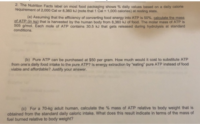 Solved 2. The Nutrition Facts label on most food packaging | Chegg.com