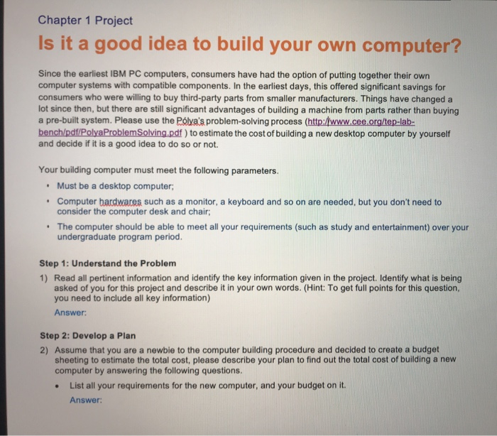 Solved Chapter 1 Project Is It A Good Idea To Build Your