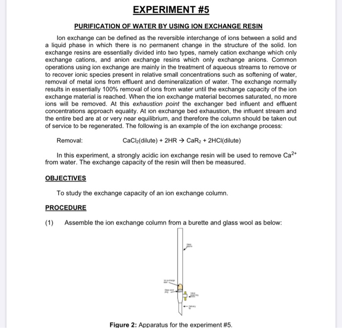Solved EXPERIMENT 5 PURIFICATION OF WATER BY USING ION
