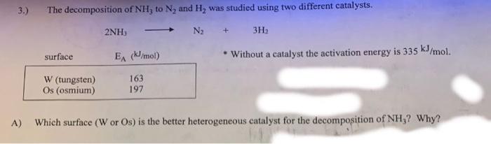 Solved 3.) The decomposition of NH3 to N, and H, was studied | Chegg.com
