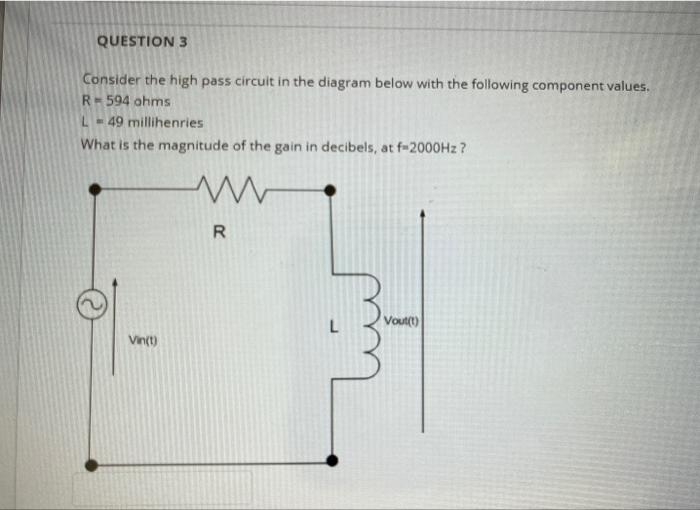 Solved Consider the high pass filter circuit in the diagram | Chegg.com
