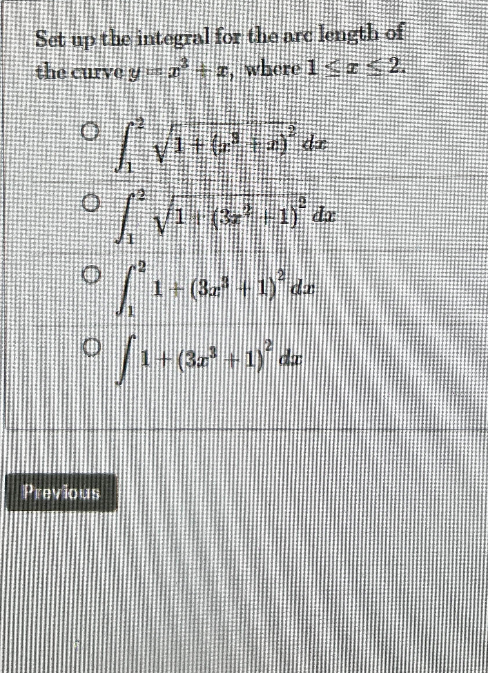 Solved Set up the integral for the arc length of the curve | Chegg.com