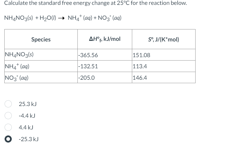 Solved Calculate the standard free energy change at 25°C | Chegg.com