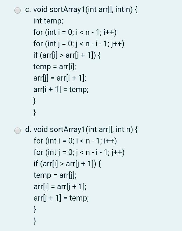 Solved Choose the correct function that will sort array of | Chegg.com