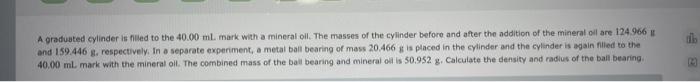 Solved A graduated cylinder is filied to the 40.00 mL. mark | Chegg.com