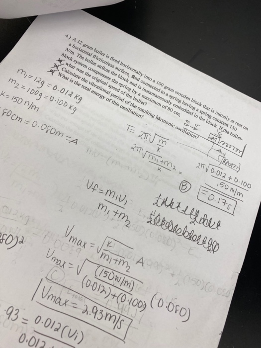 Solved A Gram Bullet Is Fired Horizontally Into A Chegg Com