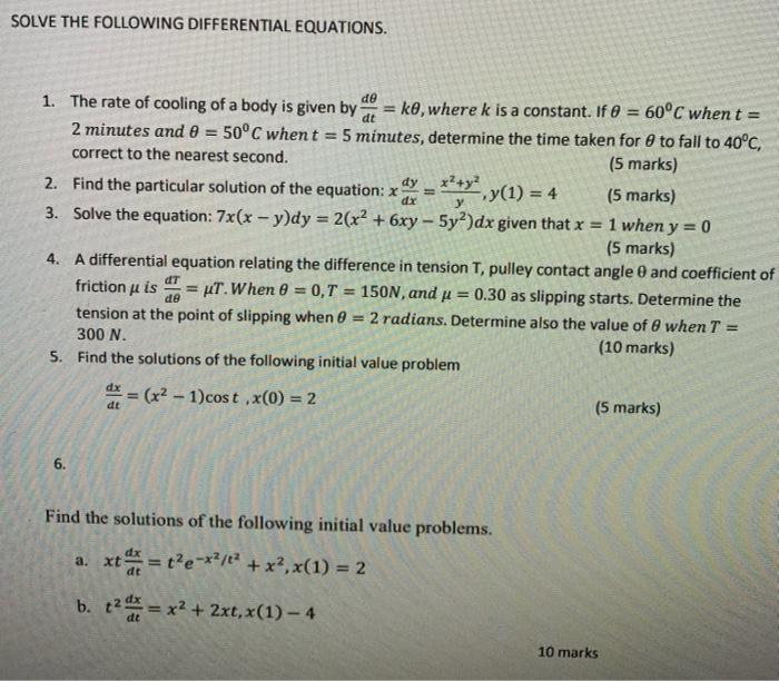 Solved SOLVE THE FOLLOWING DIFFERENTIAL EQUATIONS. | Chegg.com