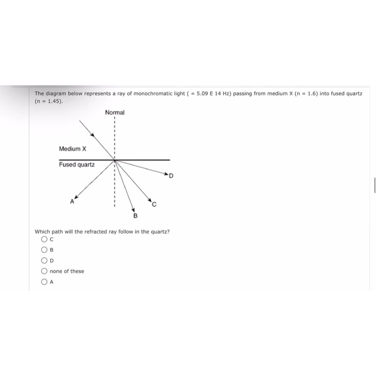 Solved The diagram below represents a ray of monochromatic | Chegg.com