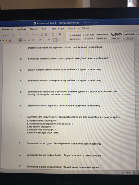 Solved Assessment Task 1 - Compatibility Mode Saved to my | Chegg.com