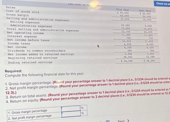 Solved Required: Compute the following financial data for | Chegg.com