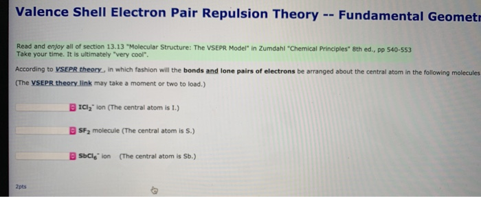 Solved Valence Shell Electron Pair Repulsion Theory -- | Chegg.com