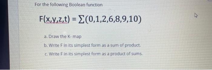 Solved For the following Boolean function | Chegg.com