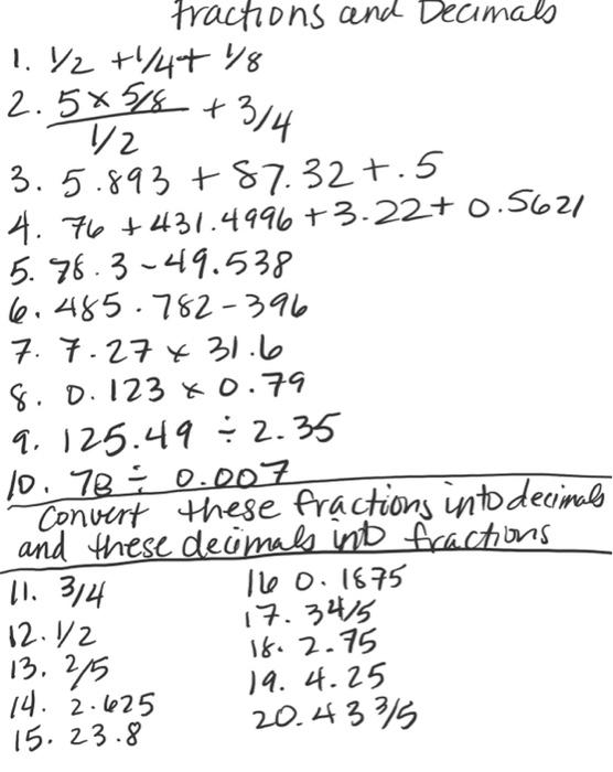 Solved Fractions and Decimals 1. 1/2+1/4+1/8 2. 1/25×5/8+3/4
