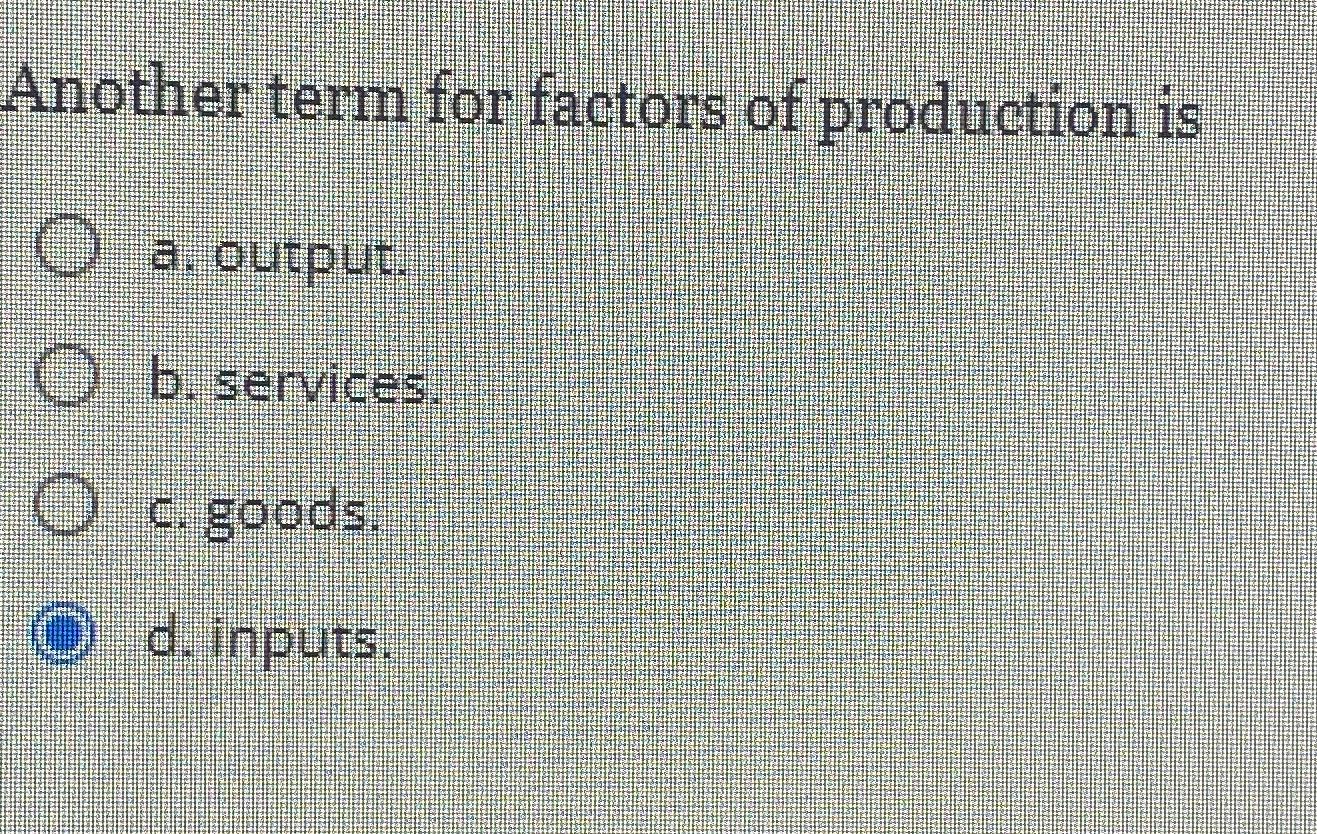 Solved Another term for factors of production isa. | Chegg.com