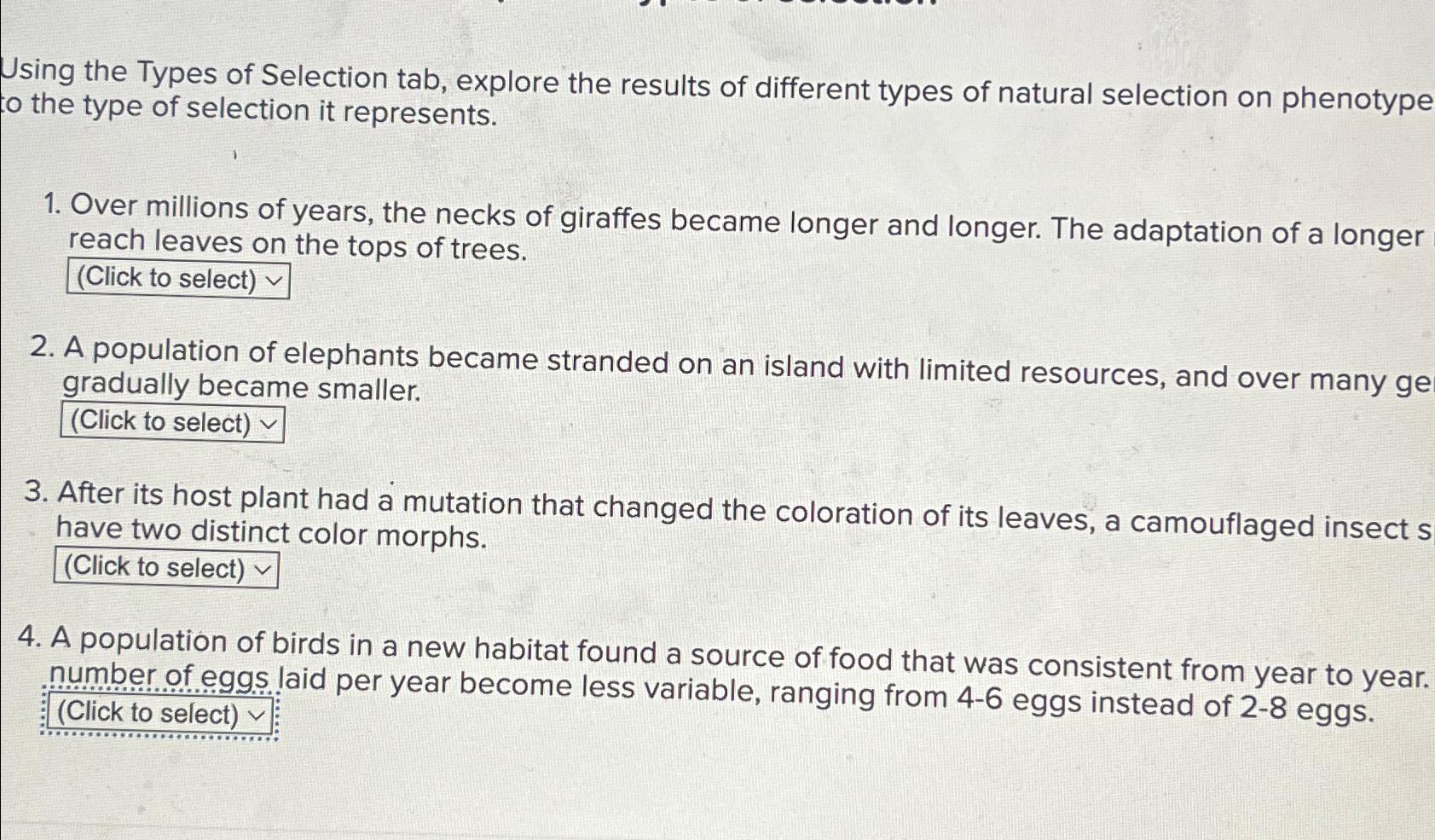 Solved Using the Types of Selection tab, explore the results | Chegg.com
