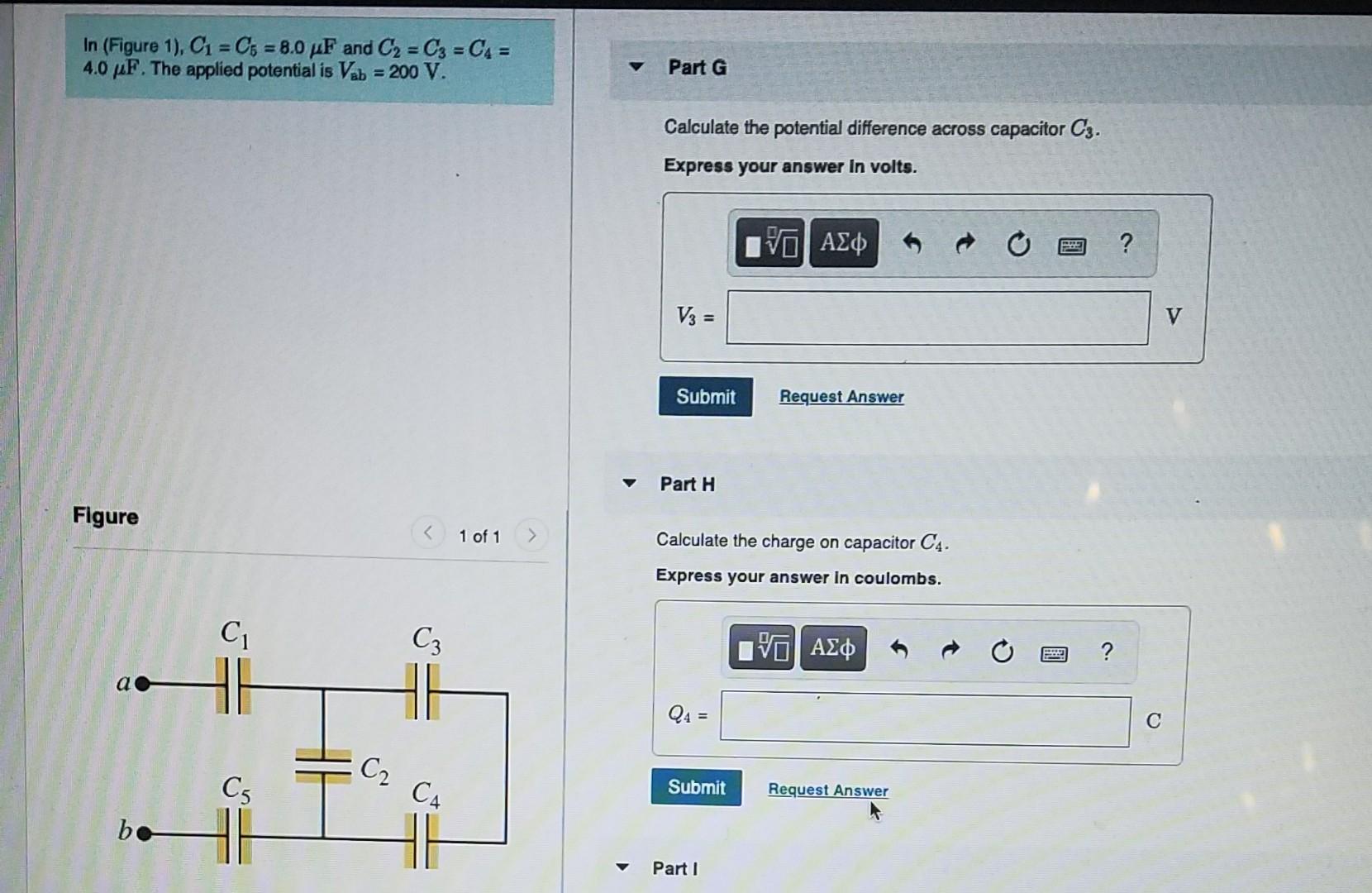 Solved In (Figure 1), C1 =C5 = 8.0 PF And C2 =C3 = C4 = 4.0 | Chegg.com