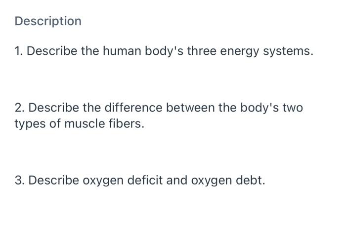 describe the three energy systems of the body