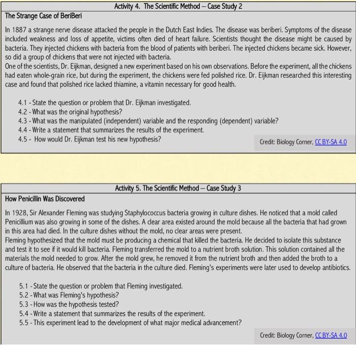 Solved Activity 4 The Scientific Method Case Study 2 The Chegg com