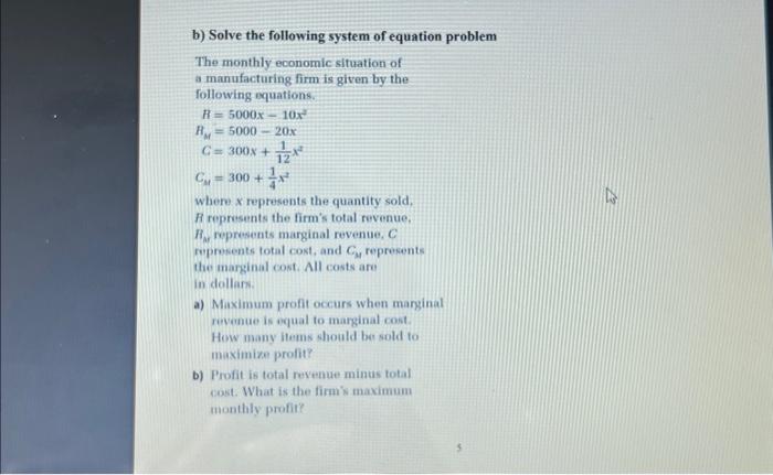 Solved B) Solve The Following System Of Equation Problem The | Chegg.com