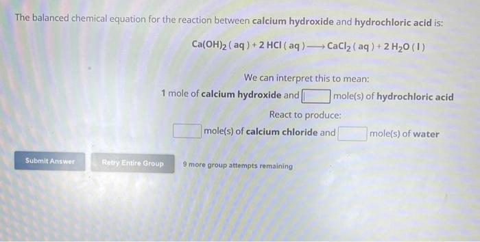 Solved The balanced chemical equation for the reaction | Chegg.com
