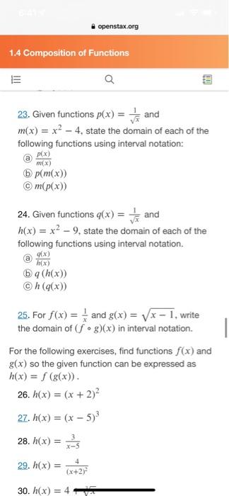 Solved openstax.org 1.4 Composition of Functions 23. Given | Chegg.com