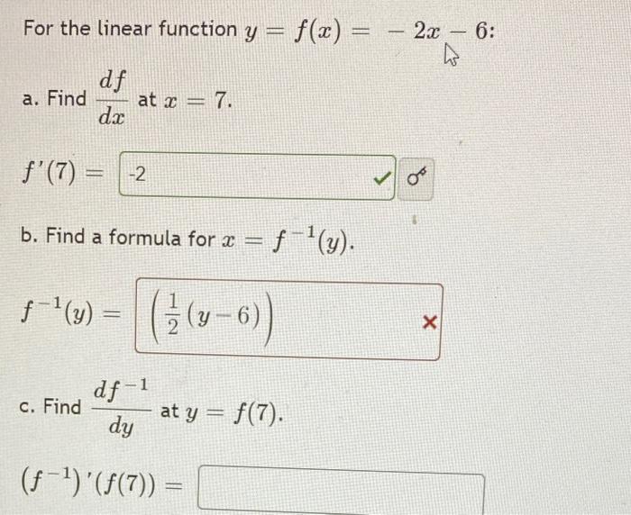 Solved For the linear function y = f(x) = – 2x – 6: - df at | Chegg.com