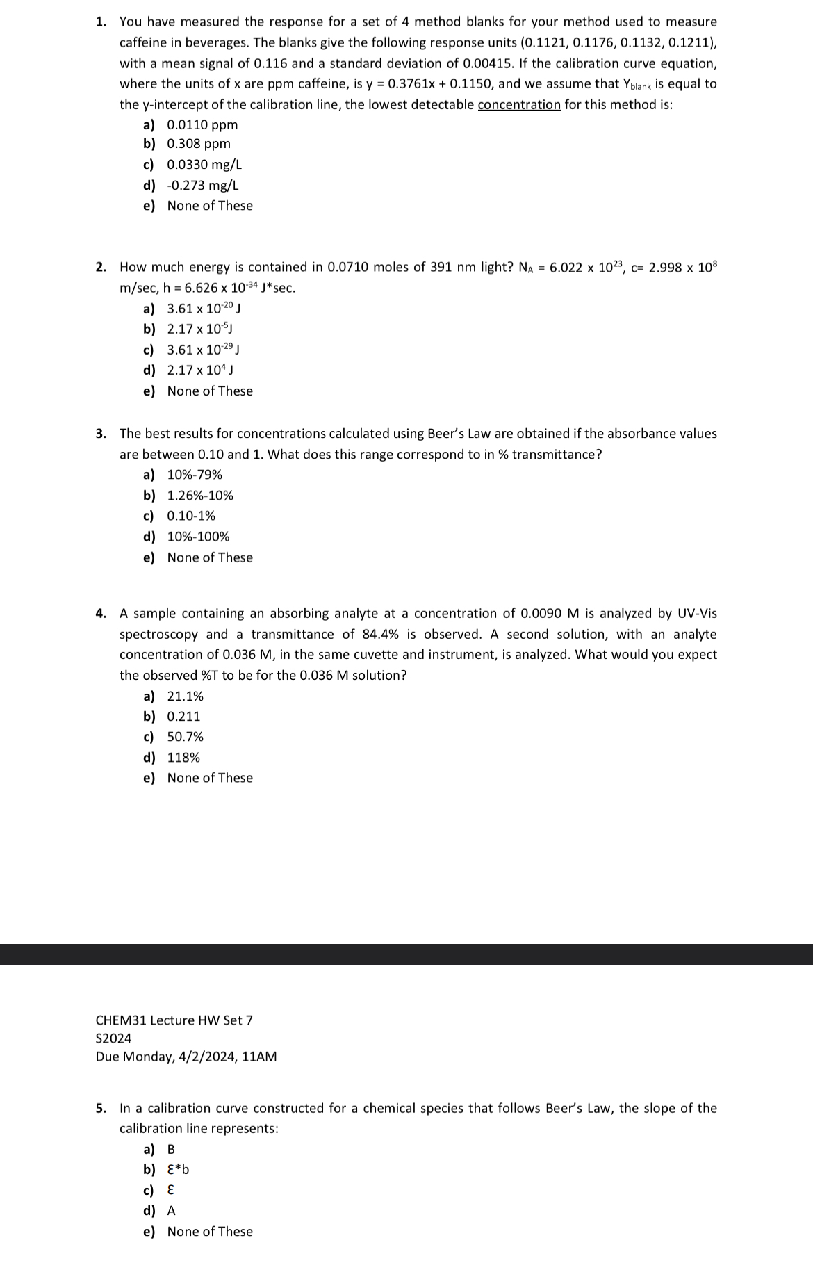 Solved You have measured the response for a set of 4 ﻿method | Chegg.com