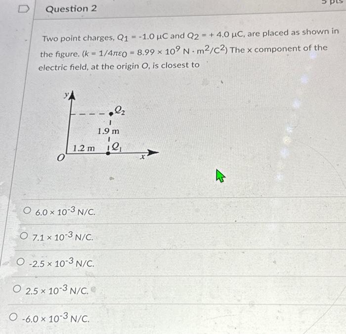 Solved Two Point Charges Q1−10μc And Q240μc Are 8347