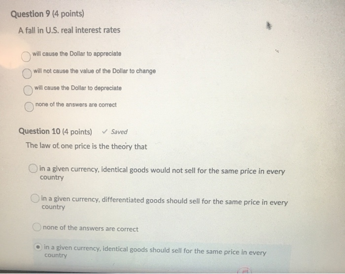 Solved Question 9 (4 points) A fall in U.S. real interest | Chegg.com