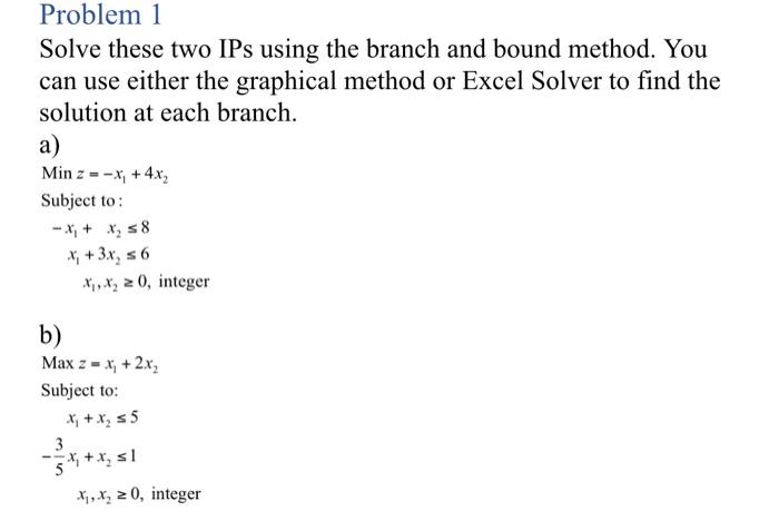 Solved Problem 1 Solve these two IPs using the branch and | Chegg.com