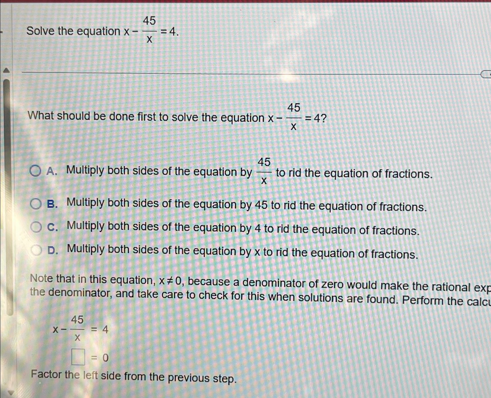 solve the equation x 2 4x 45 0