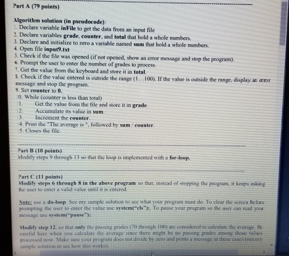 Solved Part A (79 points) Algorithm solution (in | Chegg.com