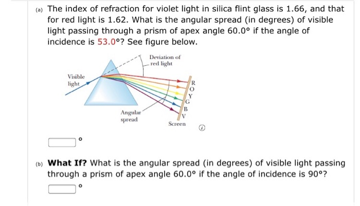 Solved (a) The index of refraction for violet light in | Chegg.com